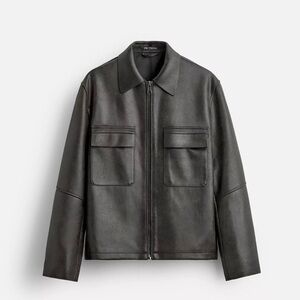 Men's faux grey/Black Leather Jacket